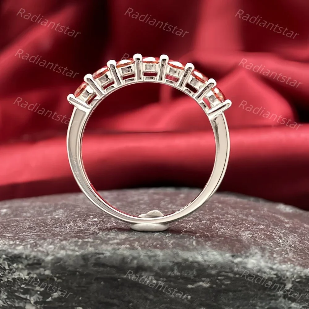 NEW Certified 3mm Garnet Moissanite 7 Stone Half Eternity Band Ring